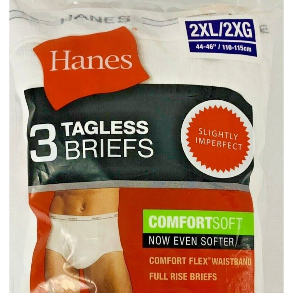 3 Mens Hanes White Cotton Briefs 2XL 44-46 Full Rise Big Slightly Imperfect 2014 - Picture 3 of 11
